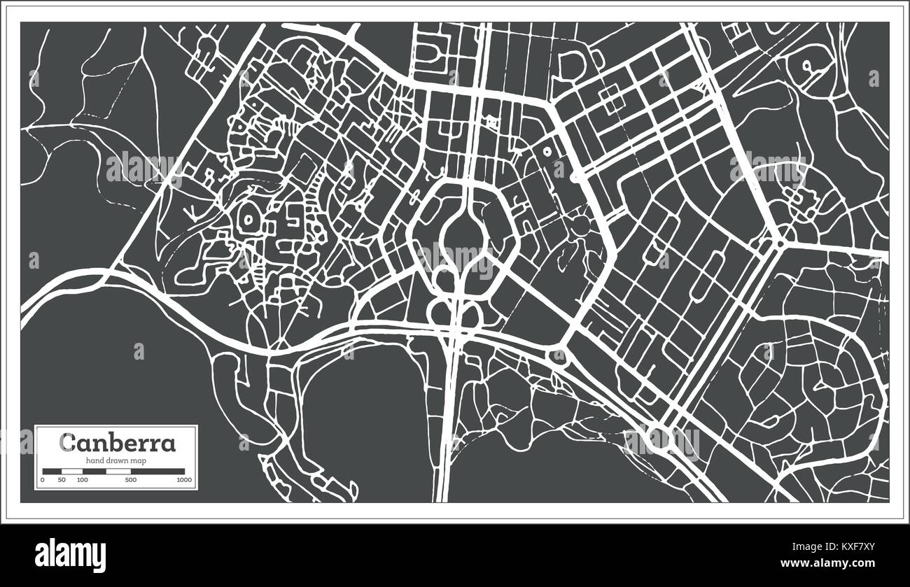 Canberra Australia mappa di città in stile retrò. Mappa di contorno. Illustrazione Vettoriale. Illustrazione Vettoriale