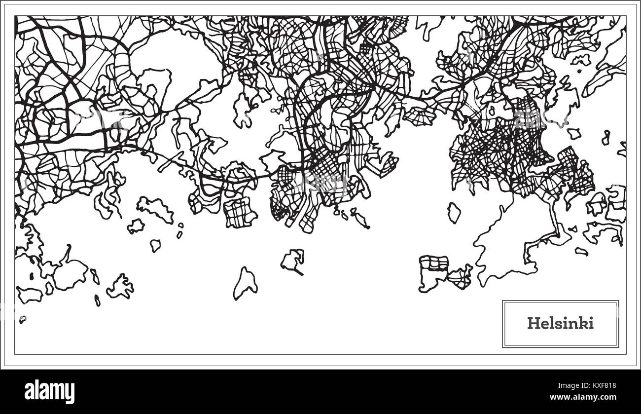 Helsinki Finlandia Mappa della città in bianco e nero e a colori. Illustrazione Vettoriale. Mappa di contorno. Illustrazione Vettoriale