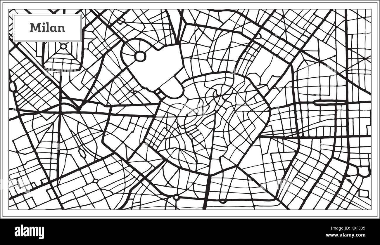 Milano Italia mappa della città in bianco e nero e a colori. Disegnato a mano. Illustrazione Vettoriale. Mappa di contorno. Illustrazione Vettoriale