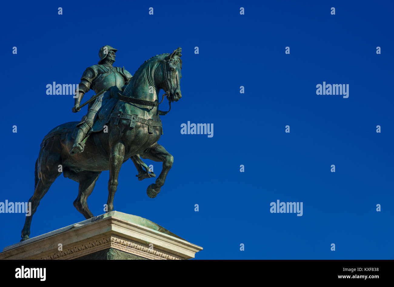 Bartolomeo Colleoni, italiano Soldier of Fortune, bronzo monumento equestre a Venezia, espressi da artista rinascimentale Verrocchio nel XV secolo (con Foto Stock