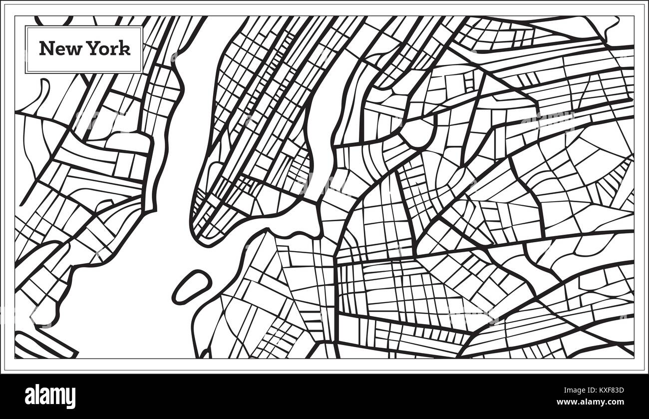 New York STATI UNITI D'AMERICA Mappa in bianco e nero e a colori. Illustrazione Vettoriale. Mappa di contorno. Illustrazione Vettoriale