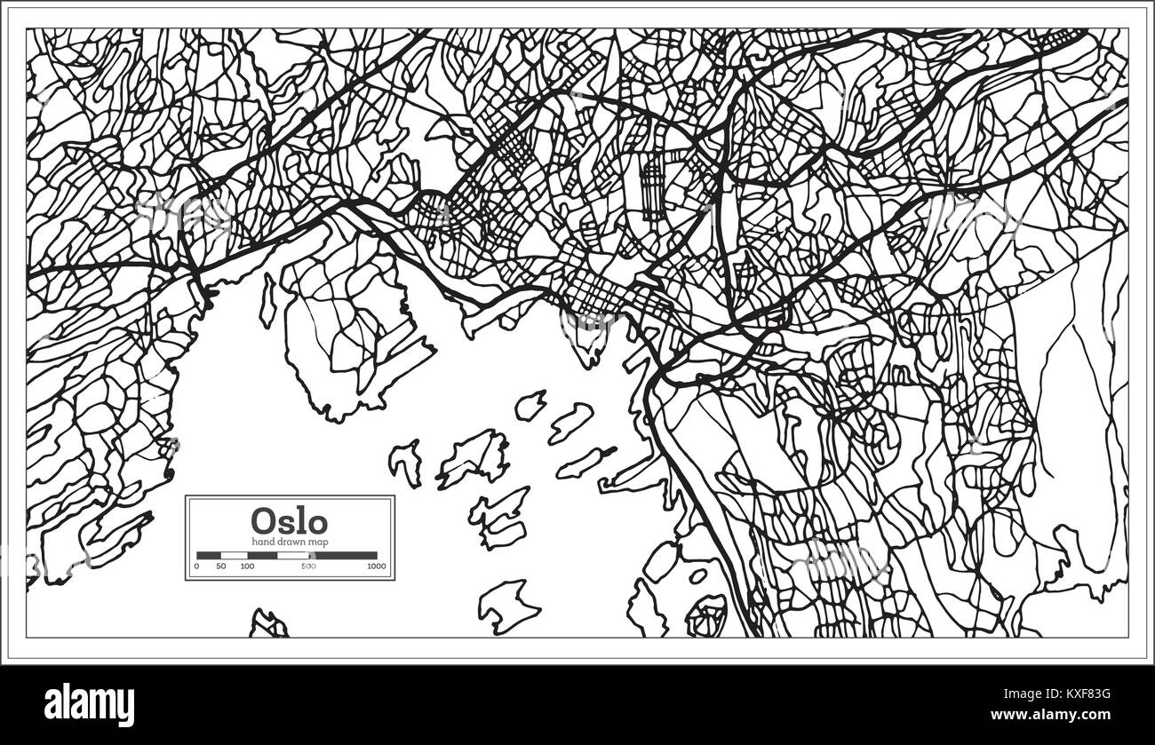 Oslo Norvegia mappa in bianco e nero e a colori. Illustrazione Vettoriale. Mappa di contorno. Illustrazione Vettoriale