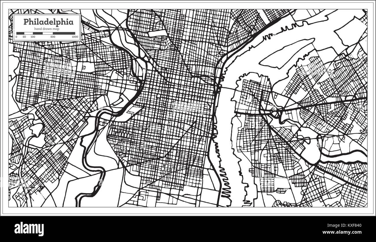 Filadelfia Pennsylvania USA Mappa in bianco e nero e a colori. Illustrazione Vettoriale. Mappa di contorno. Illustrazione Vettoriale