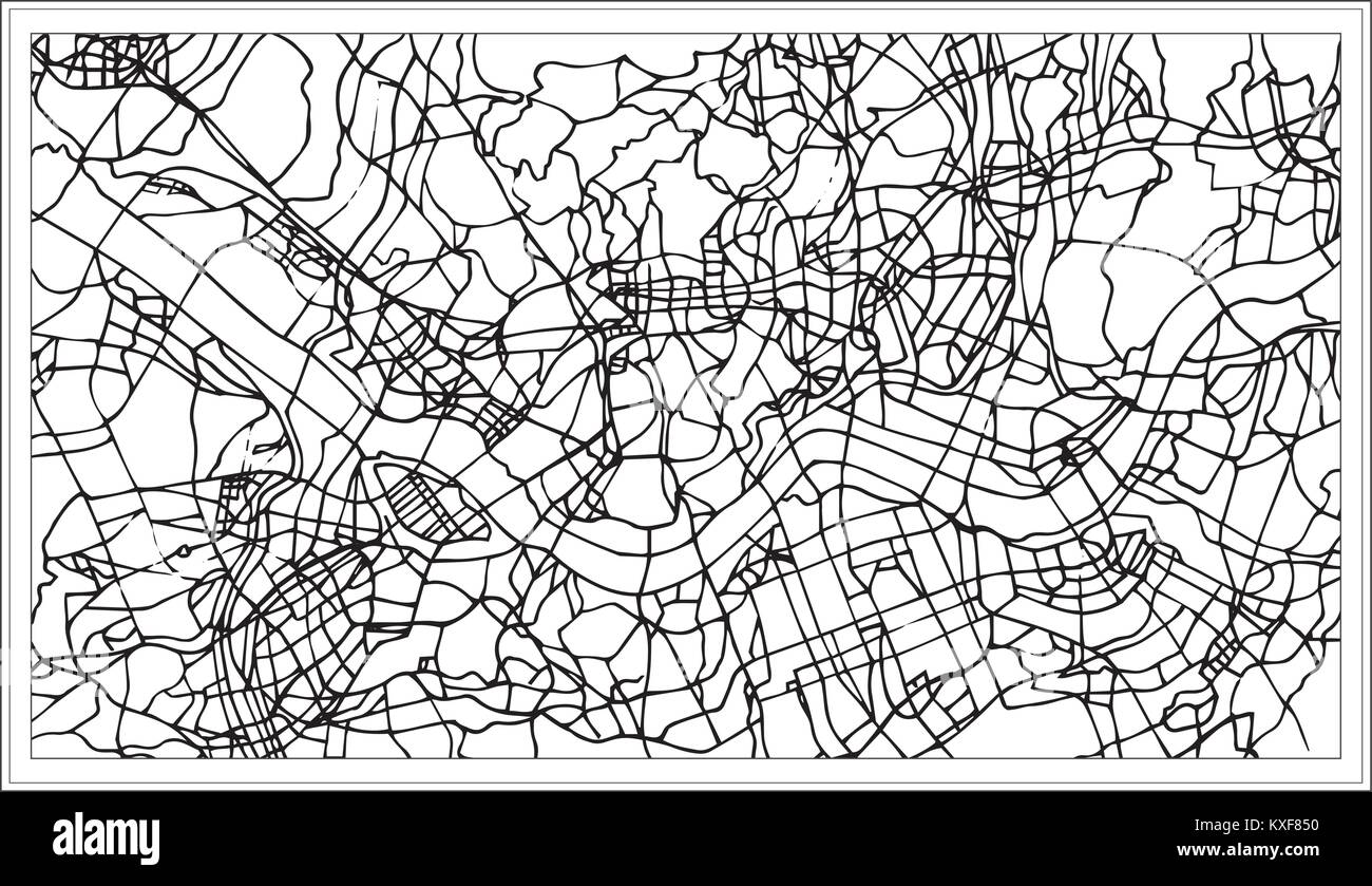 Seoul COREA Mappa della città in bianco e nero e a colori. Illustrazione Vettoriale. Mappa di contorno. Illustrazione Vettoriale