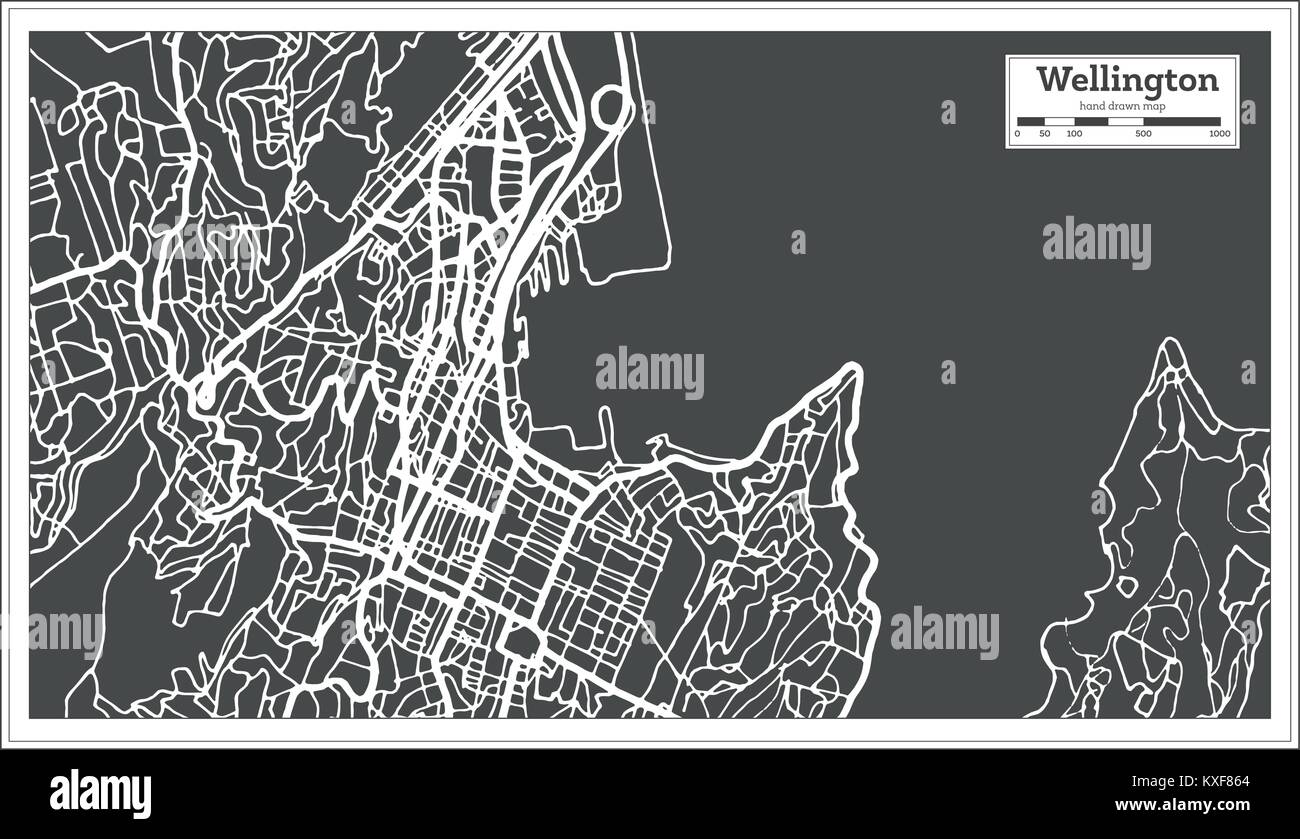 Wellington Nuova Zelanda mappa di città in stile retrò. Mappa di contorno. Illustrazione Vettoriale. Illustrazione Vettoriale