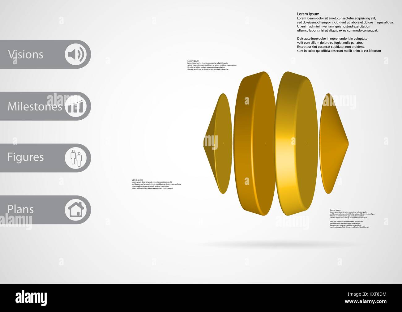 3D illustrazione modello infografico con motivo di due coni e due cilindri tra disposto verticalmente con il colore giallo con un semplice segno e samp Illustrazione Vettoriale