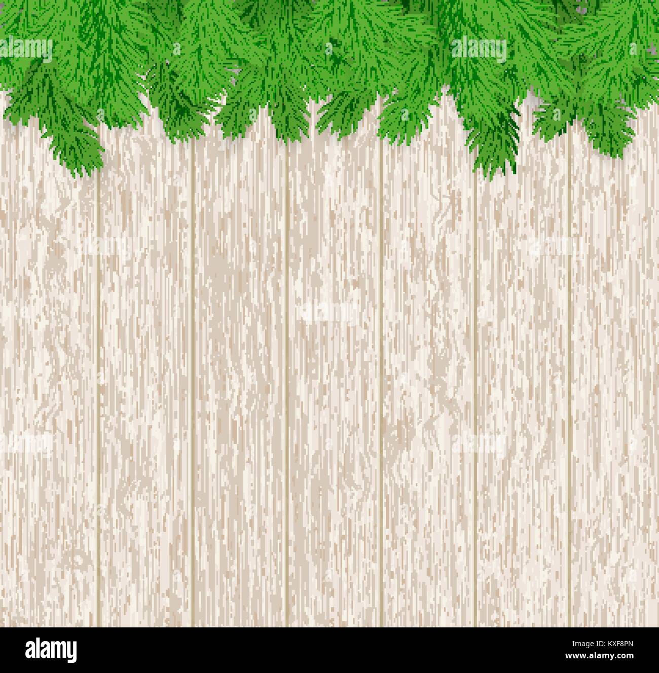 Luci di sfondo di legno verde con rami di abete Illustrazione Vettoriale