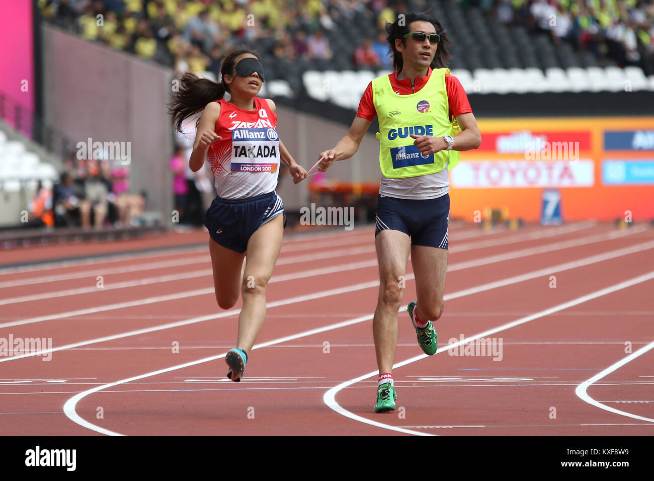 Chiaki TAKADA del Giappone in donne 100m T11 riscalda il mondo Para Championships di Londra 2017 Foto Stock