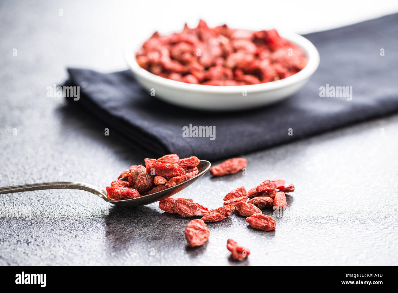 Essiccati goji bacche di cucchiaio. Foto Stock