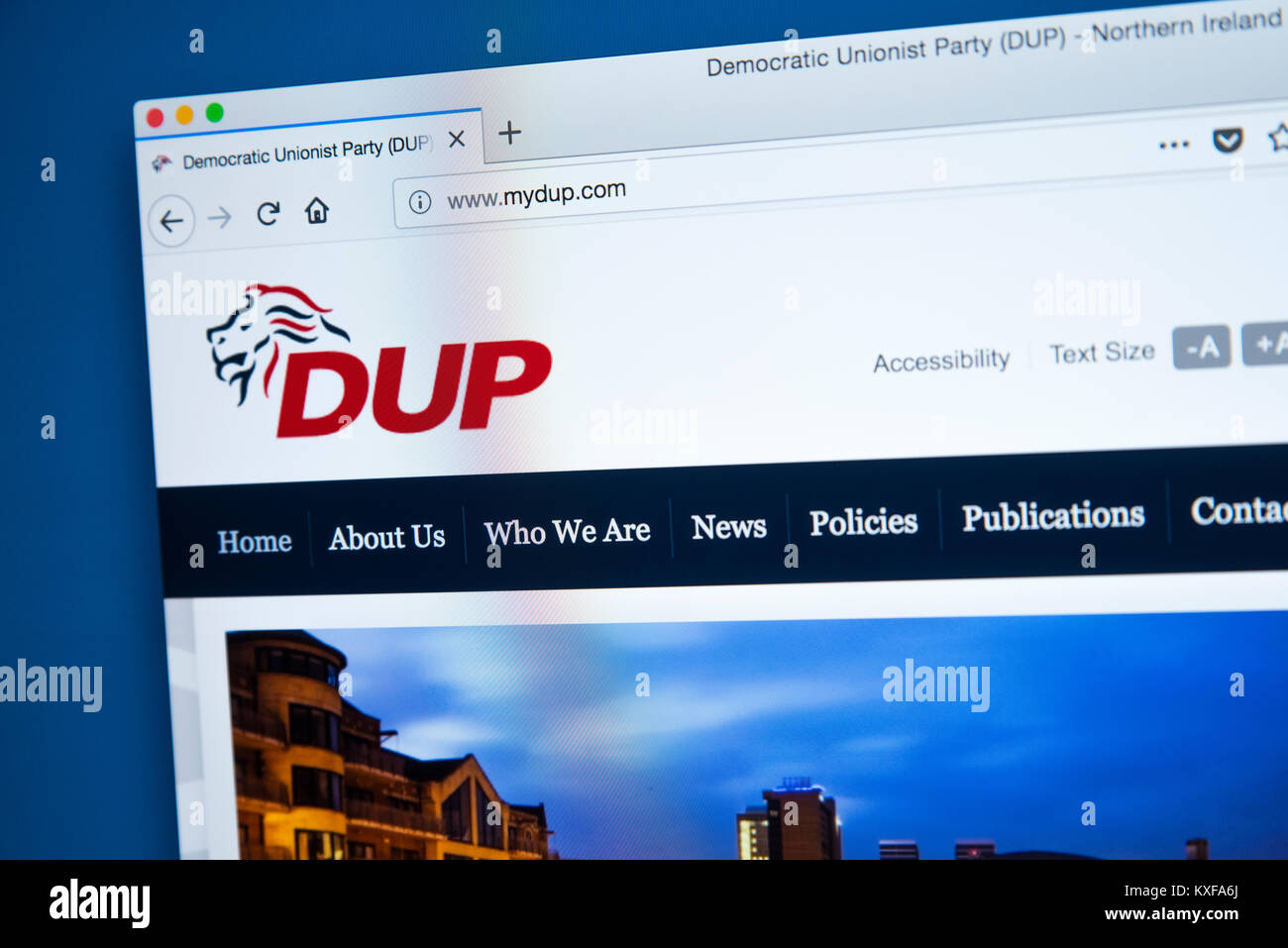 LONDON, Regno Unito - 4 gennaio 2018: la homepage del sito ufficiale per il democratico partito unionista - un unionista partito politico in Irlanda del Nord Foto Stock