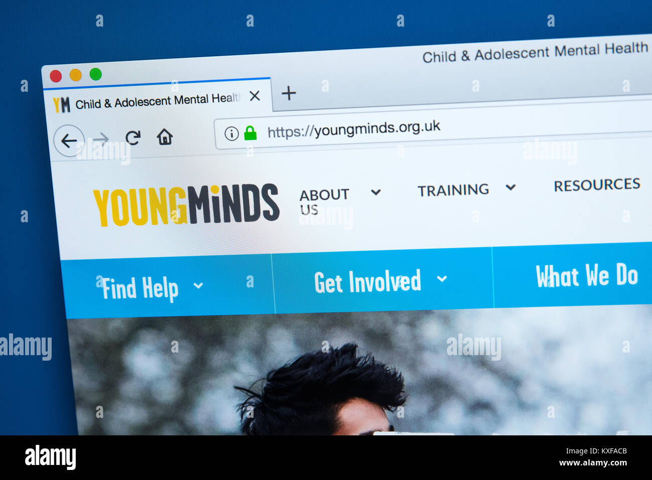 LONDON, Regno Unito - 4 gennaio 2018: la homepage del sito web ufficiale per le giovani menti - La carità leader nel Regno Unito si impegna a migliorare il benessere mentale h Foto Stock