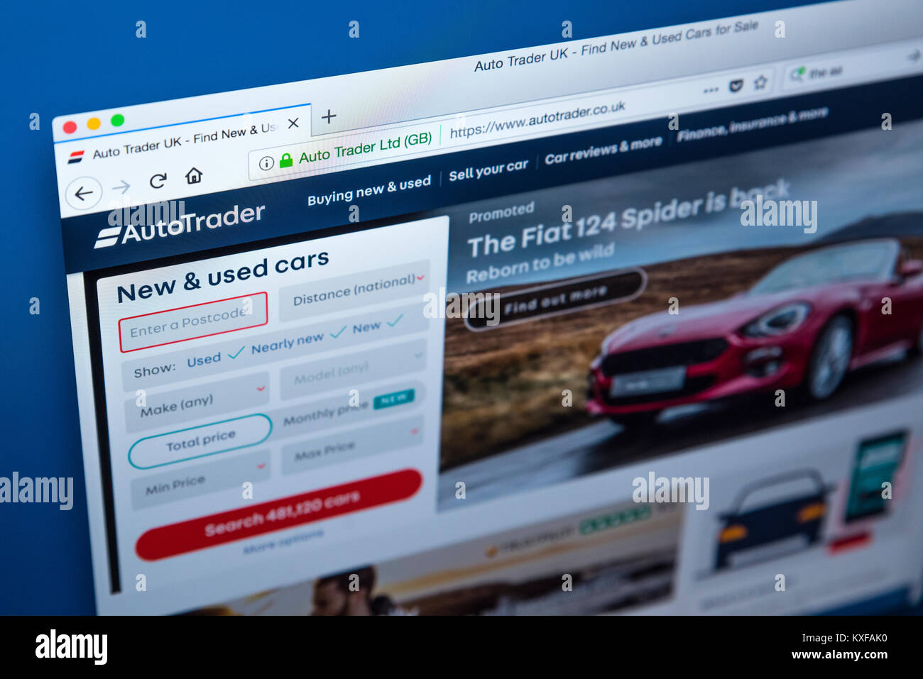 LONDON, Regno Unito - 4 gennaio 2018: la homepage del sito web ufficiale per Auto Trader - il settore automobilistico classificato pubblicità business, il 4 gennaio 2 Foto Stock