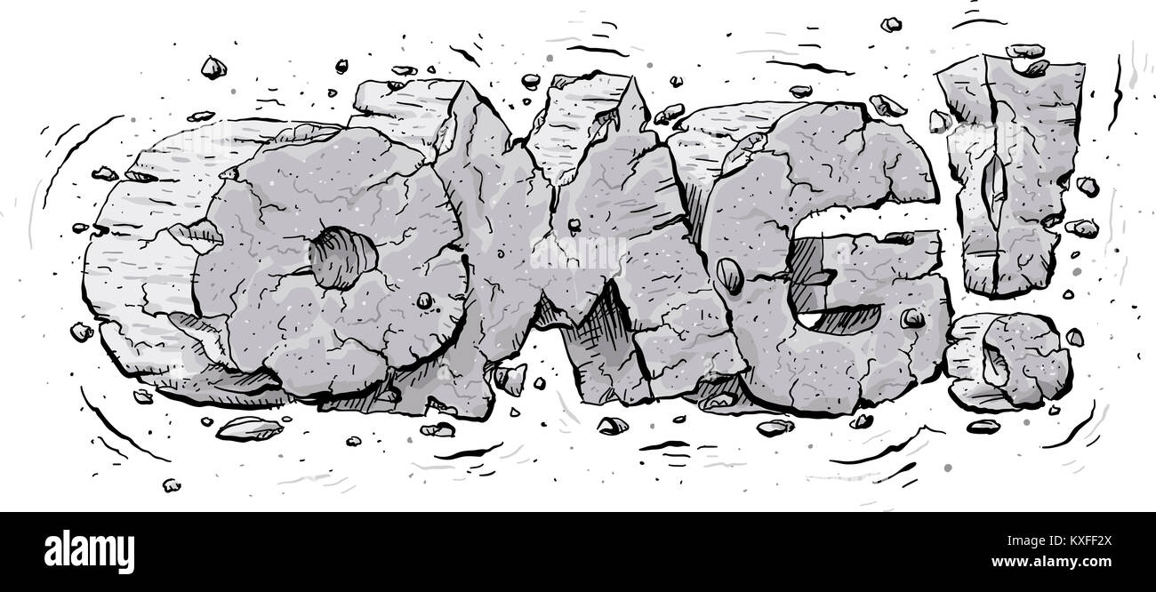 Cartoon testo dell'acronimo OMG! Fatta di vacilla, cracking e frantuma la pietra grigia. Foto Stock
