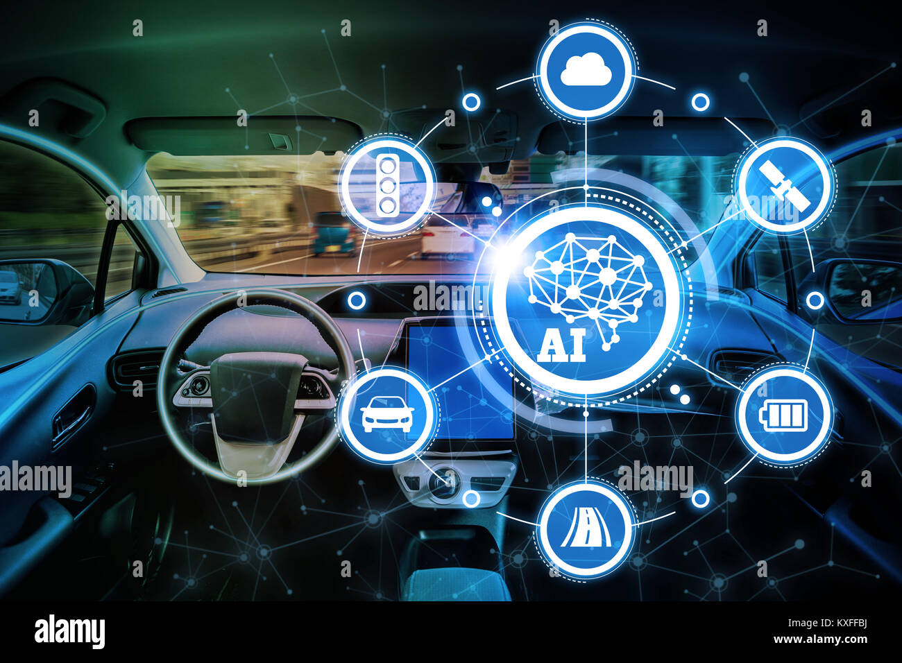 AI(Intelligenza artificiale e tecnologia automobilistica. Auto autonoma. Foto Stock
