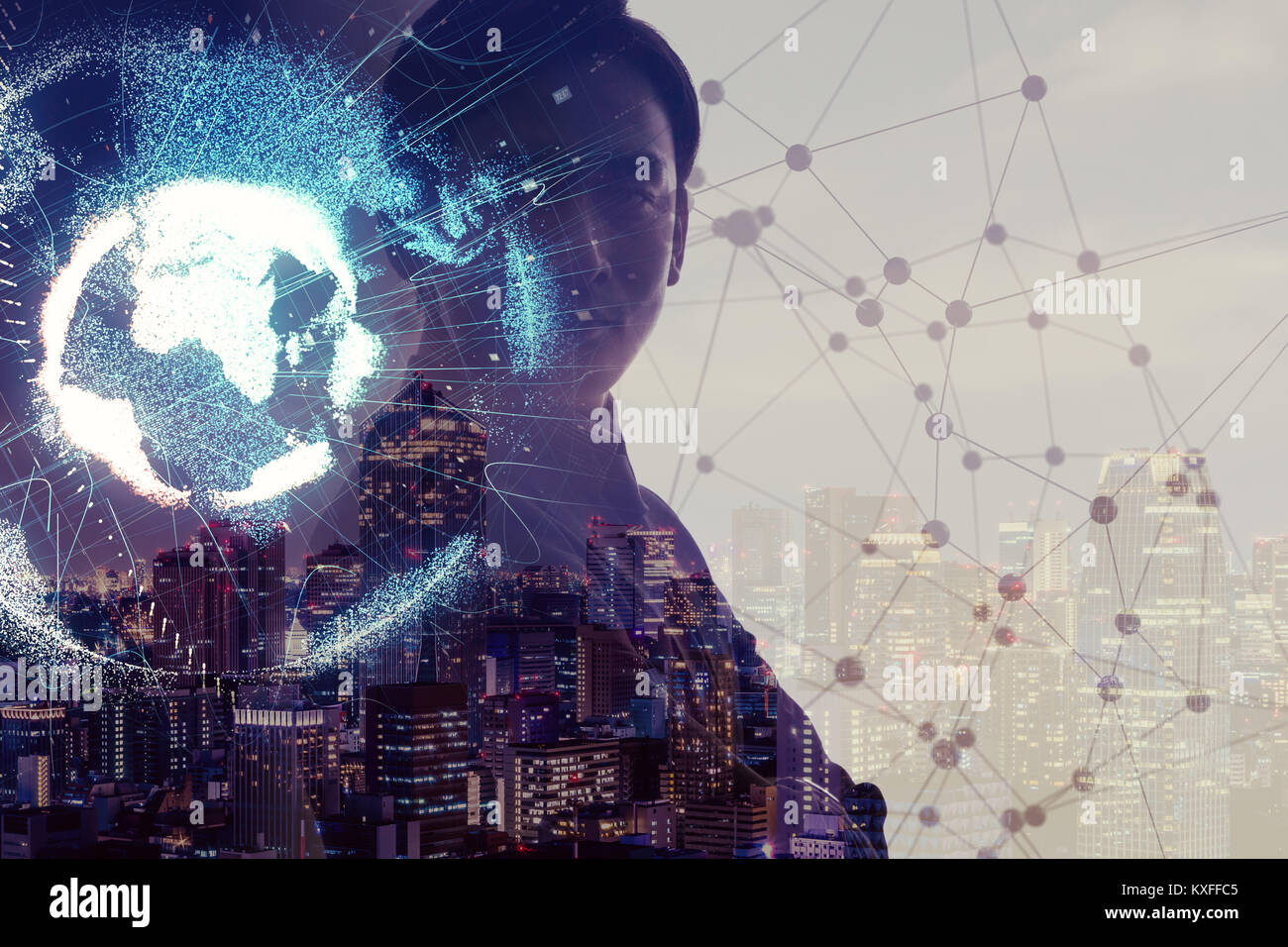 Rete globale del concetto. Internet delle cose. Intelligenza artificiale. Foto Stock