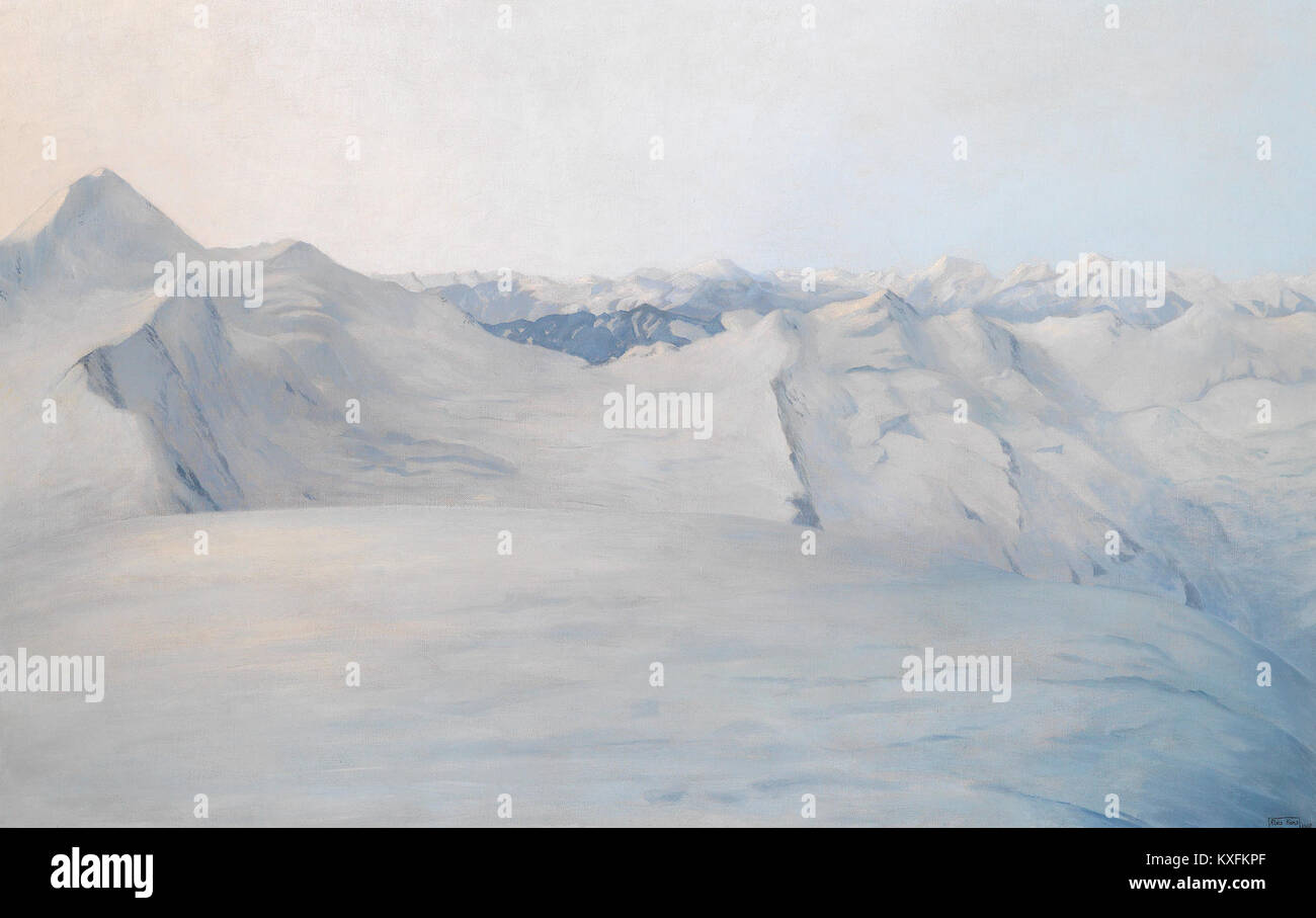 "Morgendämmerung" (Alba) di Alois Hans Hübner è un dipinto che cattura la luce soffusa e l'atmosfera tranquilla della mattina presto. L'opera enfatizza il passaggio dalla notte al giorno attraverso toni delicati e una prospettiva suggestiva, riflettendo la maestria dell'artista nella luce naturale. Foto Stock