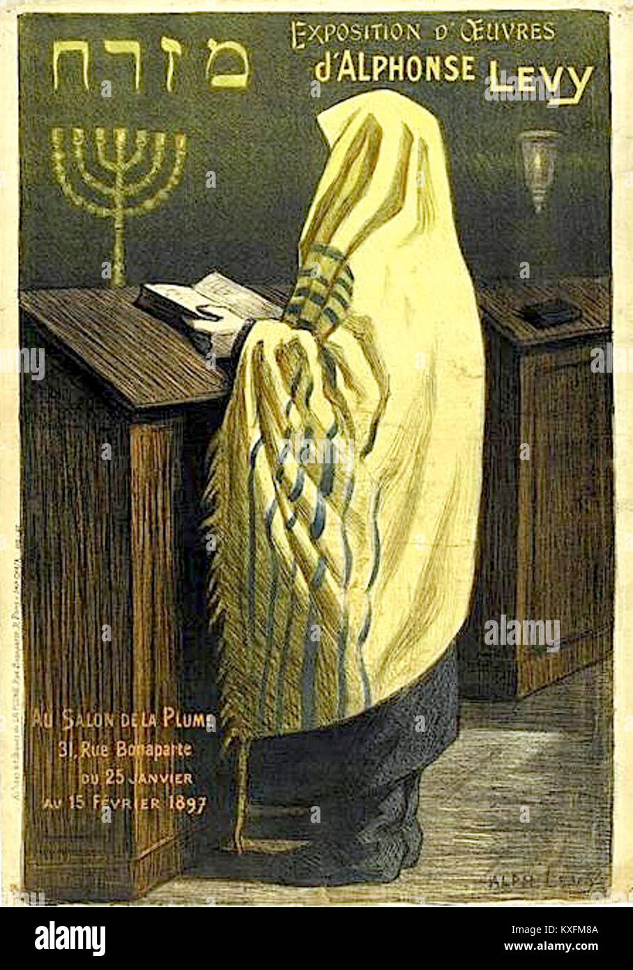 Il poster litografico a colori di Alphonse Lévy (1843-1918) promuove la mostra Salon de la Plume a Parigi, 1897, e riflette il design del poster Art Nouveau e lo stile tipografico dell'epoca. Foto Stock