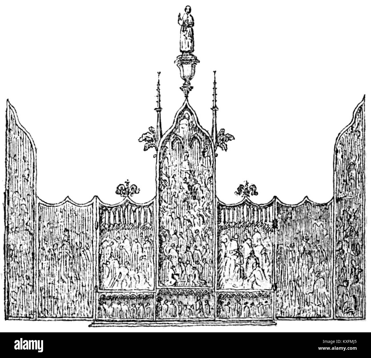 La pala d'altare (Altarskåp) nella chiesa di Skärkinds, Svezia, è una struttura storica in legno con sculture e dipinti religiosi del tardo medioevo. Foto Stock