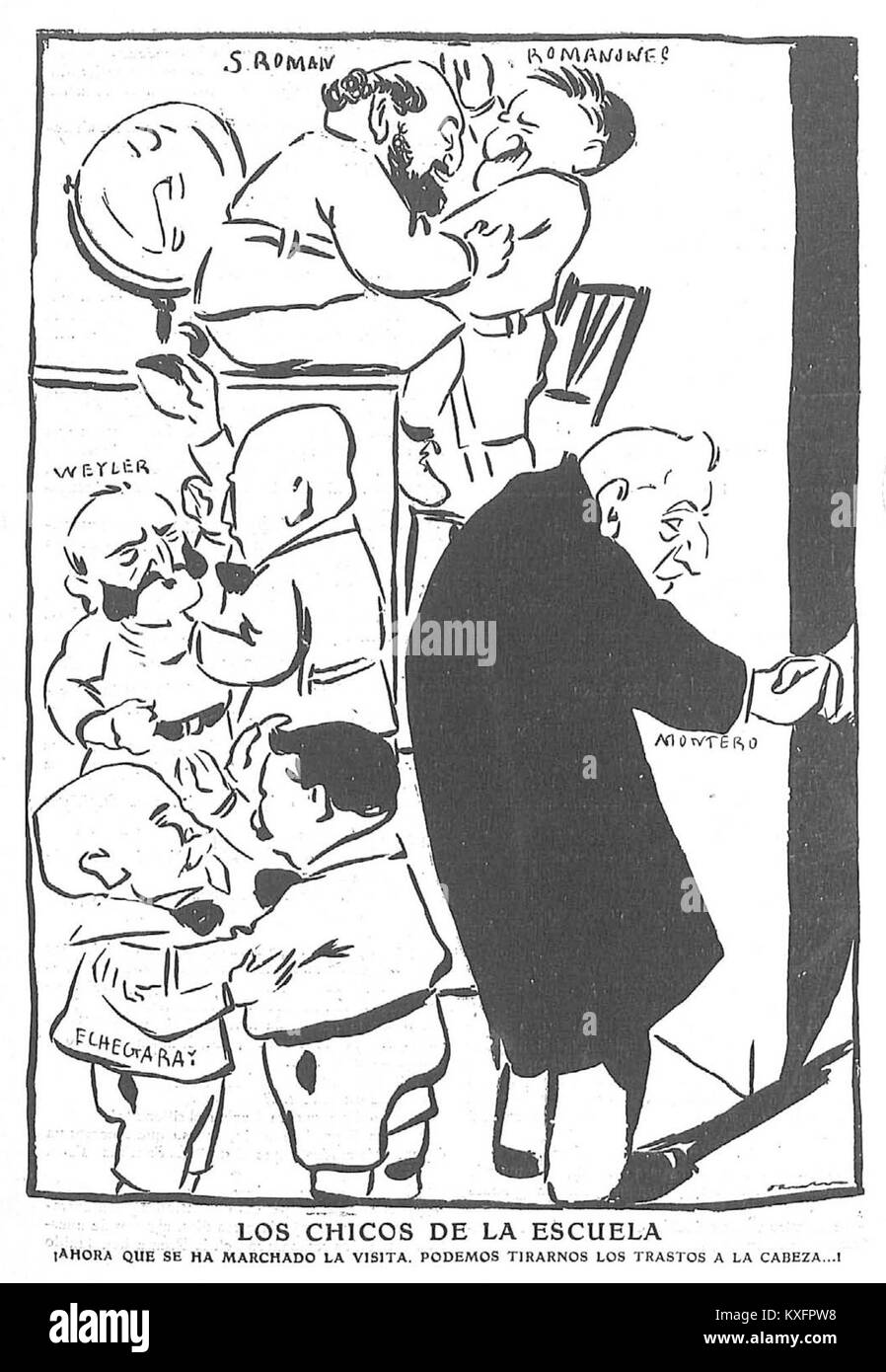 Una fotografia datata 29 ottobre 1905, raffigurante gli scolari catturati da Gedeón e associati a Sancha, che mostra la vita educativa dei primi anni del XX secolo. Foto Stock