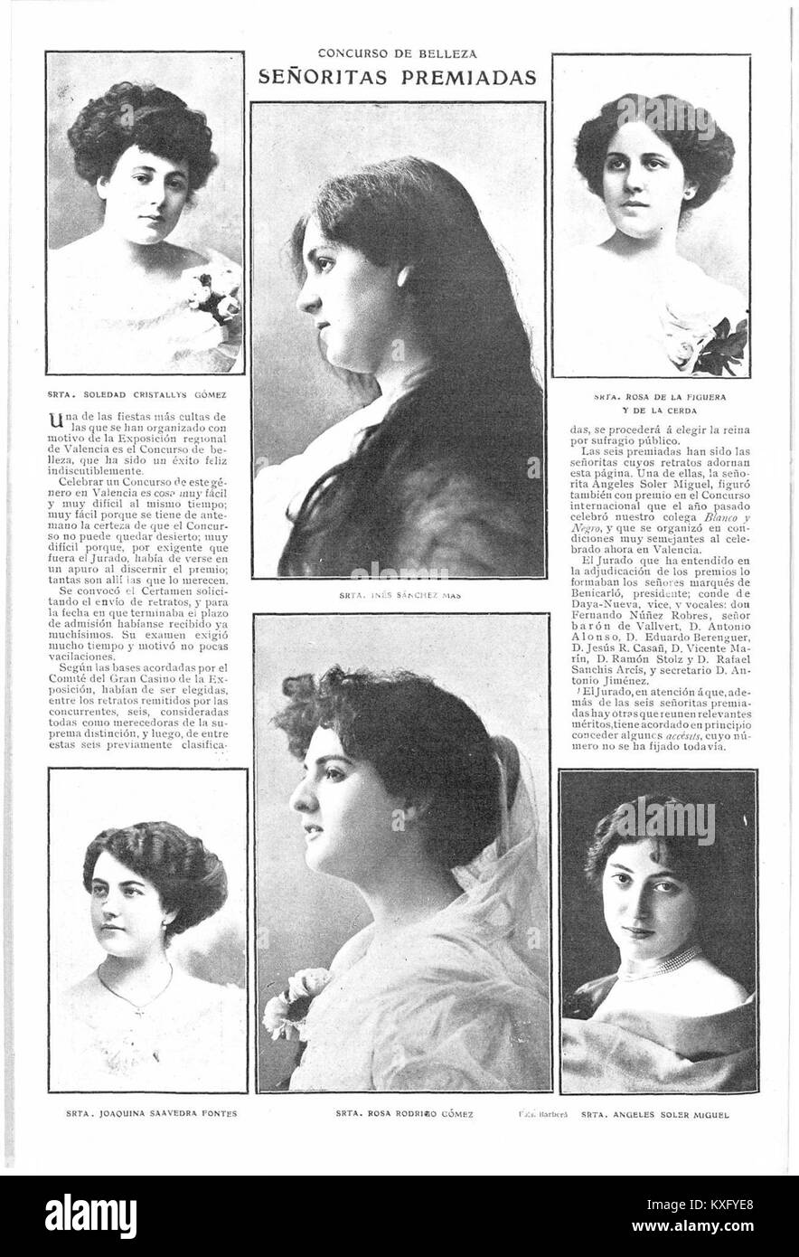 1909-05-19, Actualidades, Concurso de belleza, señoritas premiadas, Barberá Foto Stock