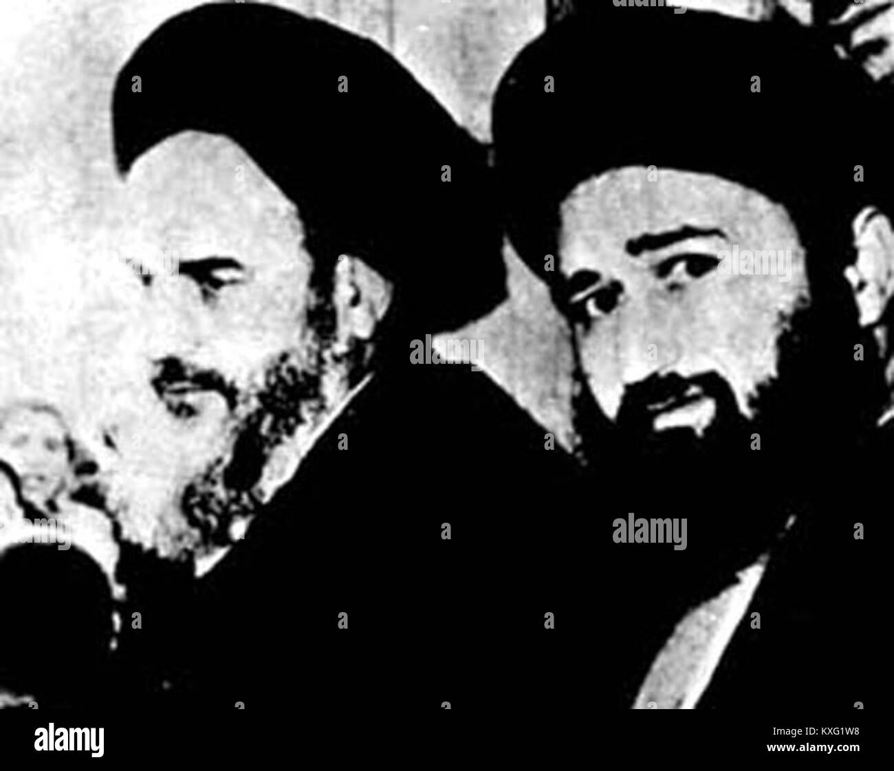 Una fotografia storica che mostra l'Ayatollah Khomeini e Mostafa Khomeini, figure significative nella storia politica e religiosa dell'Iran durante il XX secolo. Foto Stock