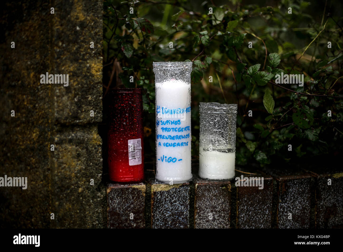 Fiori in memoria di Diana Quer dove il suo corpo è stato trovato in Rianxo martedì 09 gennaio 2018. Credito: Gtres Información más Comuniación on line, S.L./Alamy Live News Foto Stock