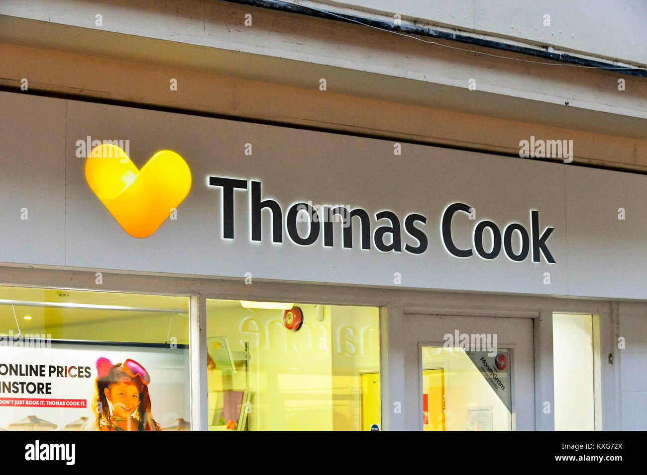 Weymouth Dorset, Regno Unito. 9 gennaio 2018. Thomas Cook shopfront segno a Weymouth, Dorset. Credito Foto: Graham Hunt/Alamy Live News. Foto Stock