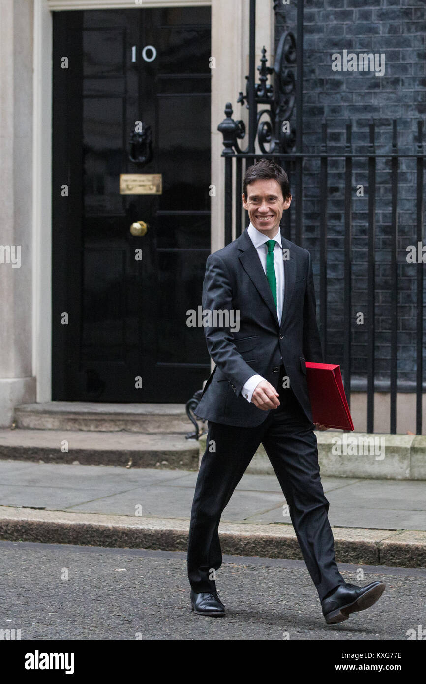 Londra, Regno Unito. Il 9 gennaio, 2018. Rory Stewart MP lascia 10 Downing Street dopo essere stato nominato ministro di Stato presso il Dipartimento di Giustizia durante il rimpasto di giovani ministri dal Primo Ministro Theresa Maggio. Credito: Mark Kerrison/Alamy Live News Foto Stock