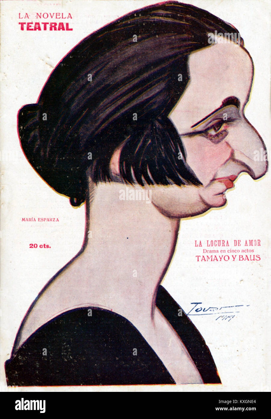 Una fotografia del 1919 pubblicata su la Novela Teatral mostra l'attrice spagnola María Esparza che ritrae il personaggio Tovar, che rappresenta la cultura teatrale e l'arte dello spettacolo all'inizio del XX secolo in Spagna. Foto Stock