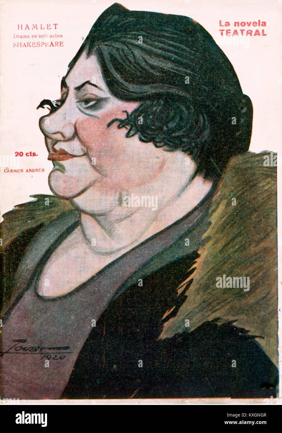 Un numero del 1921 di la Novela Teatral che mette in evidenza l'attrice Carmen Andrés Tovar e il suo lavoro nel teatro spagnolo. La pubblicazione documenta le arti dello spettacolo all'inizio del XX secolo Foto Stock