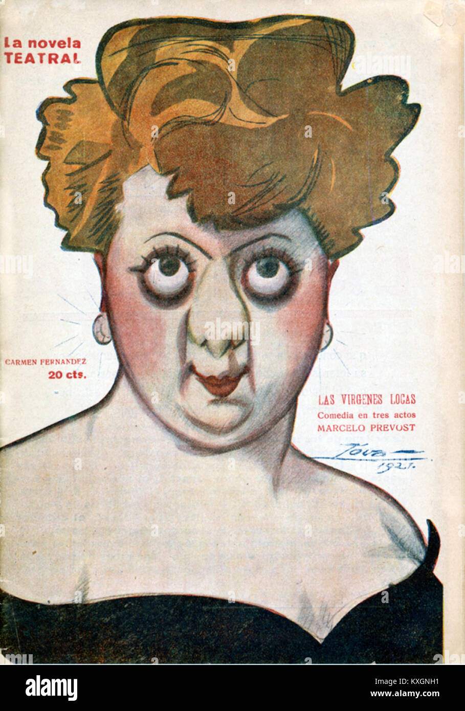Una fotografia del 1921 di Carmen Fernández Tovar che si esibisce in "la Novela Teatral", che illustra il teatro spagnolo dell'inizio del XX secolo, l'abbigliamento da spettacolo e la presentazione del palco. Foto Stock