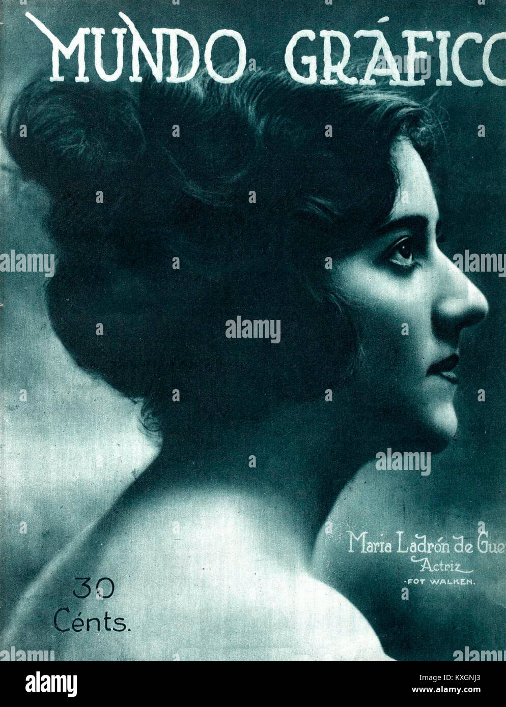 Una pubblicazione del 1921 di *Mundo Gráfico* con l'attrice spagnola María Ladrón de Guevara, fotografata da Walken. L'immagine riflette le arti dello spettacolo spagnole del XX secolo e la ritrattistica mediatica. Foto Stock