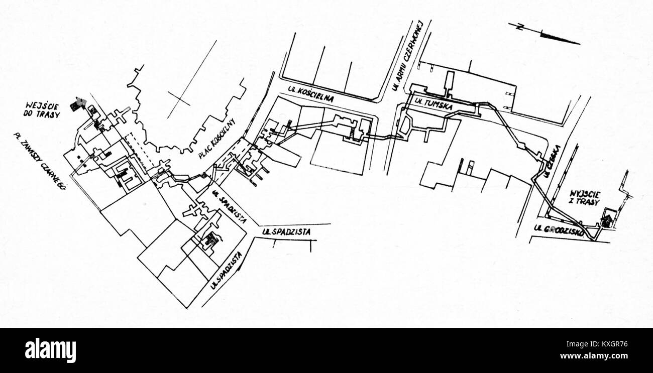 Una mappa del 2014 del percorso turistico sotterraneo a Kłodzko, Polonia, che mostra tunnel e passaggi storici sotto il quartiere vecchio della città. Il piano illustra parte della rete di architettura fortificata e turismo del patrimonio di Kłodzko. Foto Stock