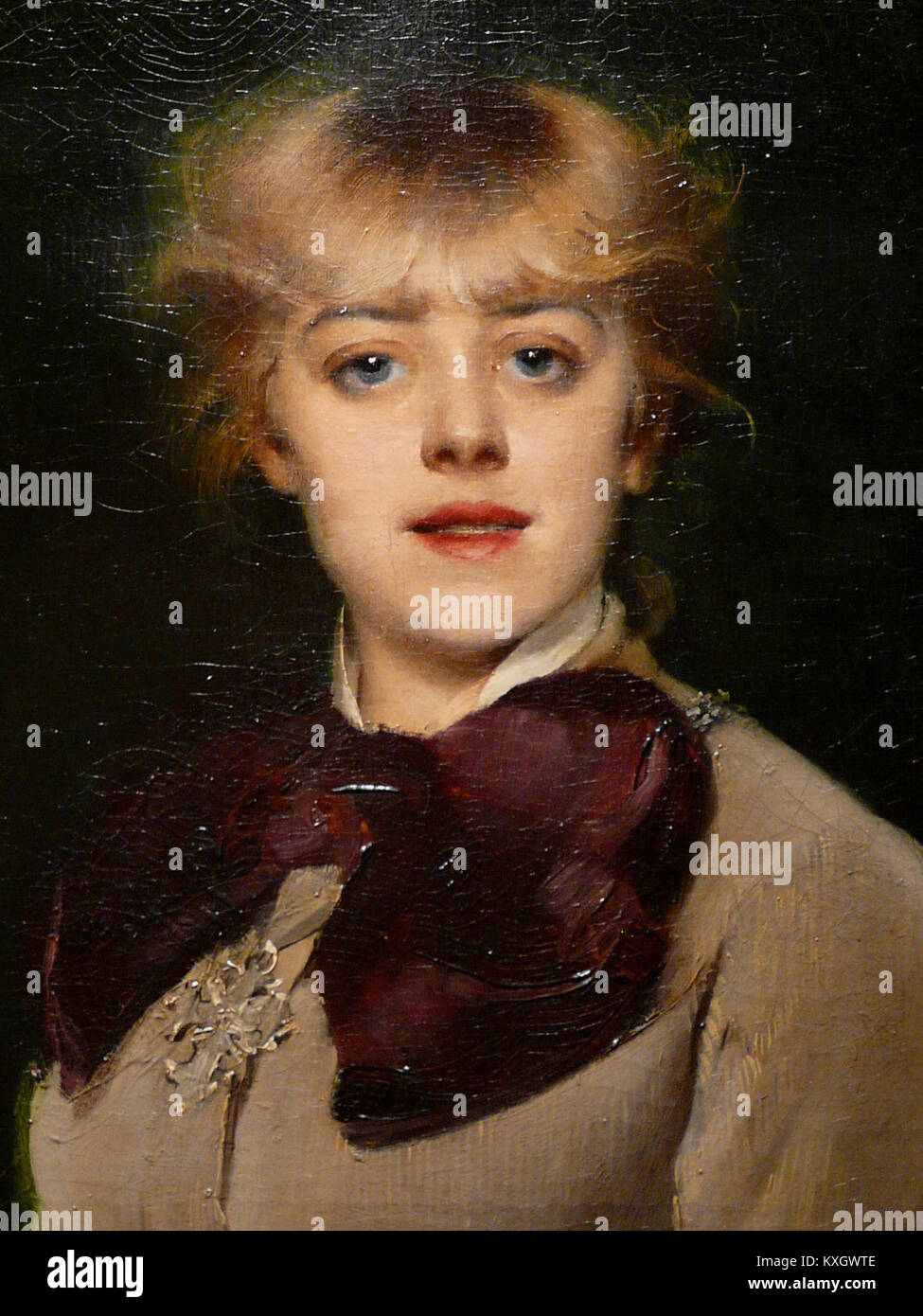 Un dettaglio tratto dal ritratto di Louise Abbéma del 1879 di Jeanne Samary, un'attrice della Comédie-Francesca. Il dipinto mette in risalto lo stile raffinato di Abbéma e la rappresentazione di figure culturali parigine. Foto Stock