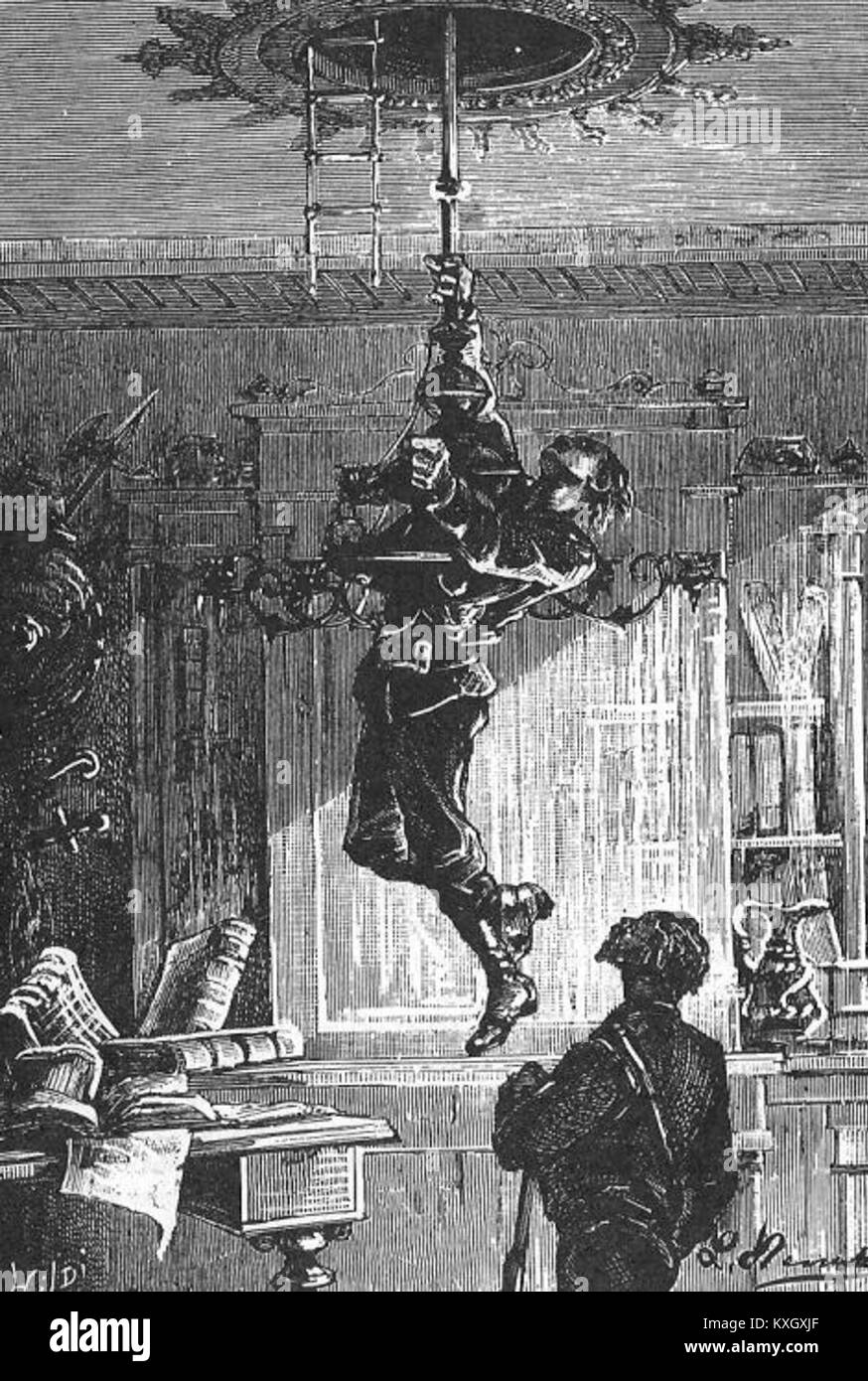 Un'illustrazione di Léon Benett da "la fortuna di Begum", che raffigura una scena di avventura e dramma dal romanzo del XIX secolo, che riflette lo stile artistico e la composizione narrativa. Foto Stock