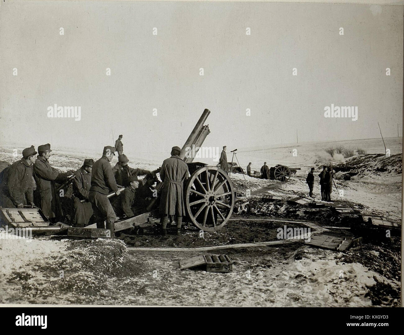 Questa immagine raffigura la posizione dell'artiglieria Abwehrbatterie 12 in una posizione di tiro l'11 gennaio 1917, situata a nord di Meierhof Hodow. E' un sito militare storico della prima guerra mondiale Foto Stock