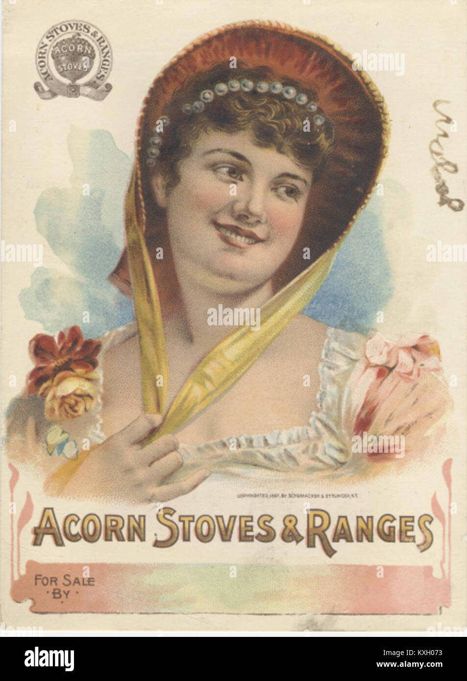Un annuncio o un'immagine di catalogo vintage con stufe a marchio Acorn e gamme utilizzate per la cucina domestica. Foto Stock