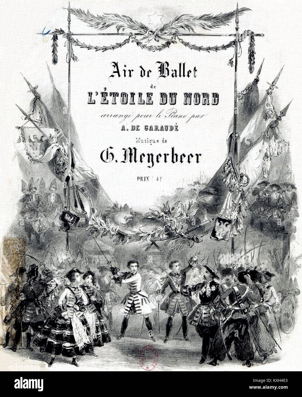 Spartiti per Air de Ballet de l'Étoile du Nord, arrangiati per pianoforte da A. de Garaudé. Il pezzo è derivato dall'opera di Giacomo Meyerbeer l'Étoile du Nord, che riflette la musica operistica francese del XIX secolo. Foto Stock
