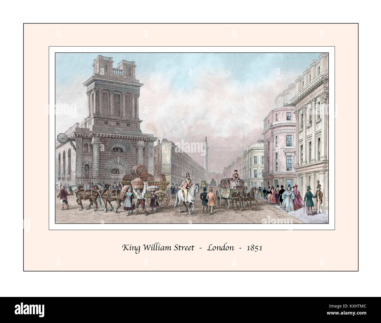 KIng William Street London Design originale basato su di un palazzo del XIX secolo l'incisione Foto Stock