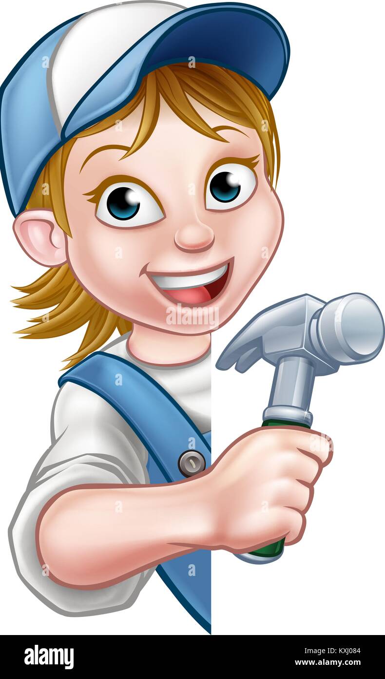 Donna Builder Carpenter Cartoon Illustrazione Vettoriale