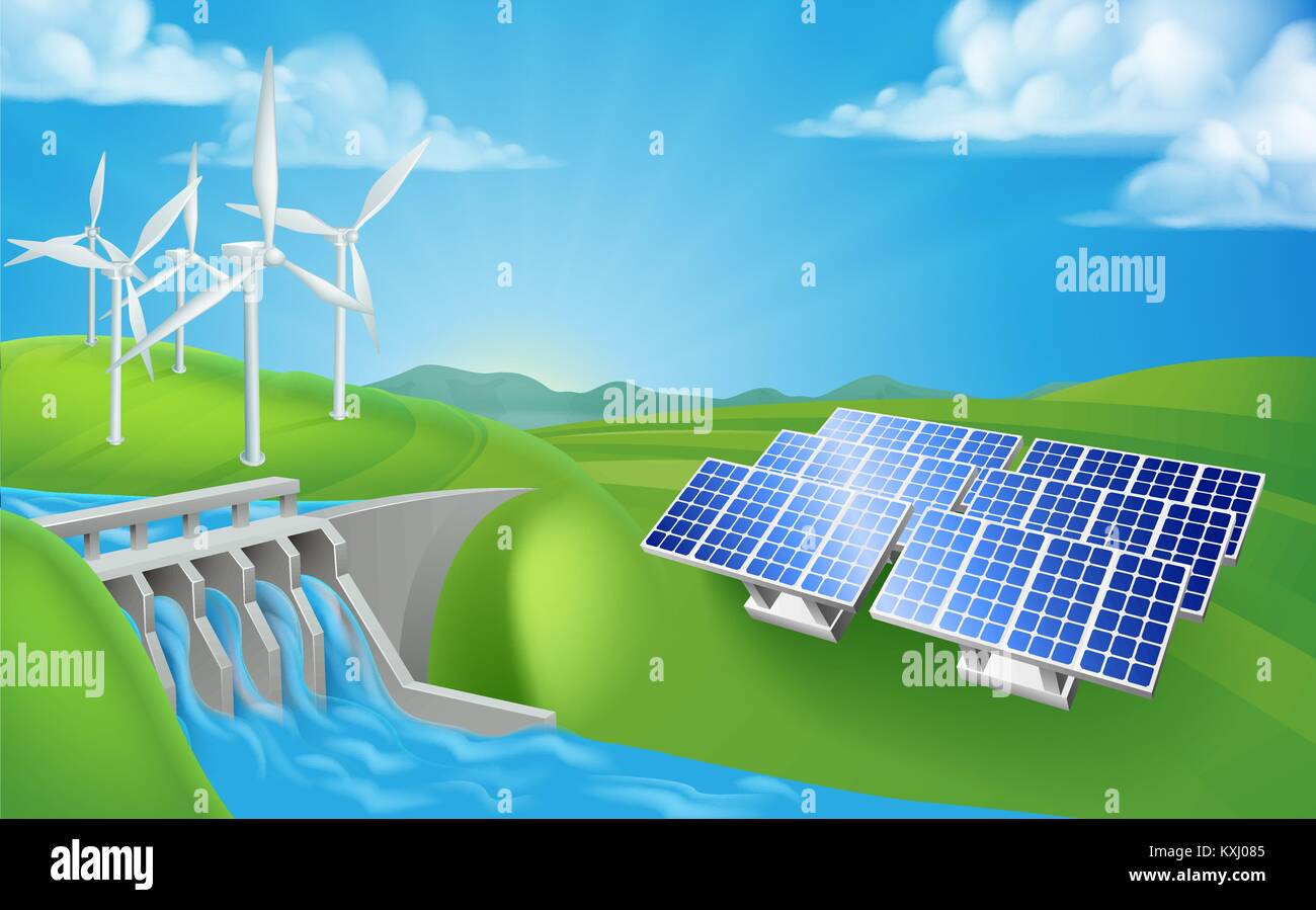 Fonti di energia rinnovabili o per la generazione di energia metodi Illustrazione Vettoriale