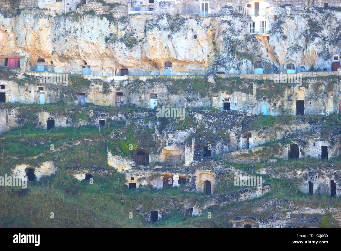 Le vecchie case in grotte, Matera, Italia Foto Stock