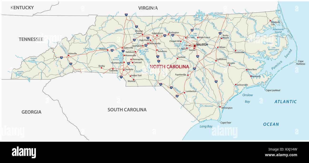 North Carolina vettore mappa stradale con bandiera Foto Stock