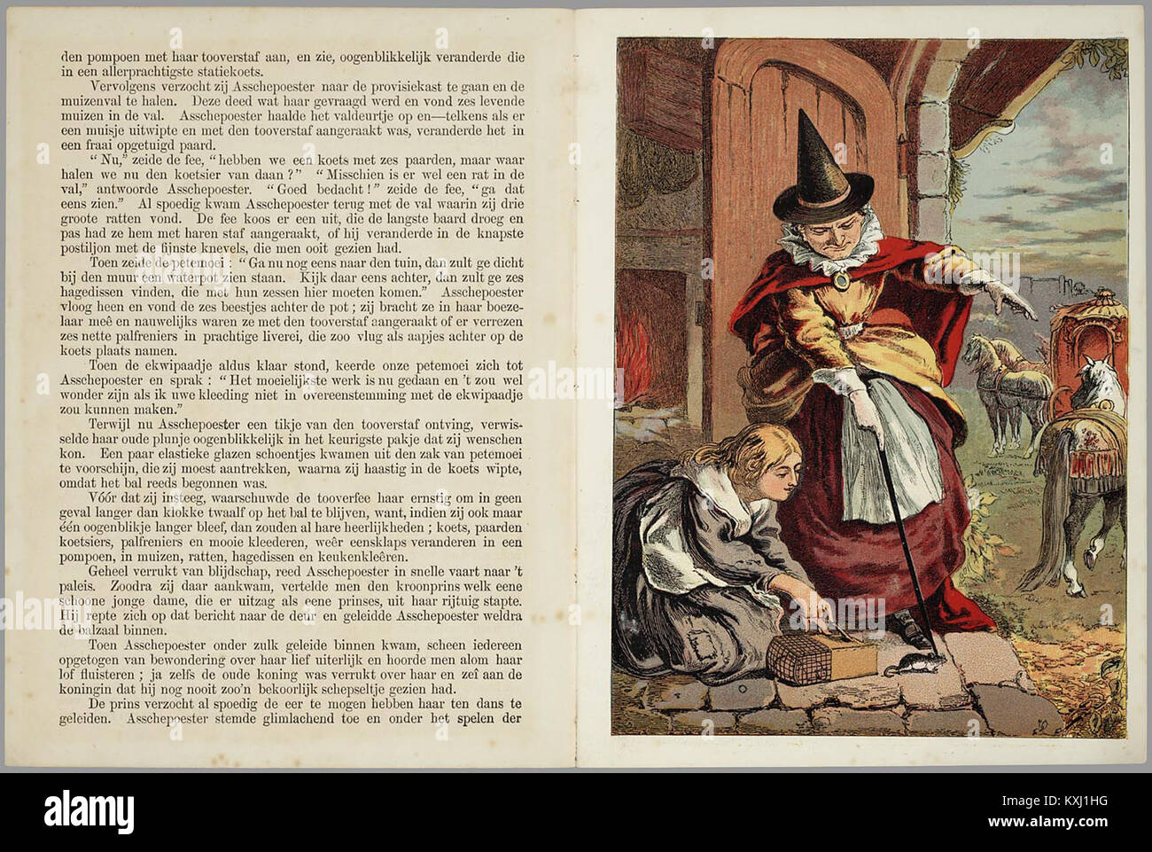 Illustrazione tratta da Asschepoester di Het glazen muiltje, catalogata sotto PPN 036164038 (immagine 3), un'edizione olandese della fiaba di Cenerentola che coinvolge motivi classici di sorellastre, magia e la pantofola di vetro. Foto Stock