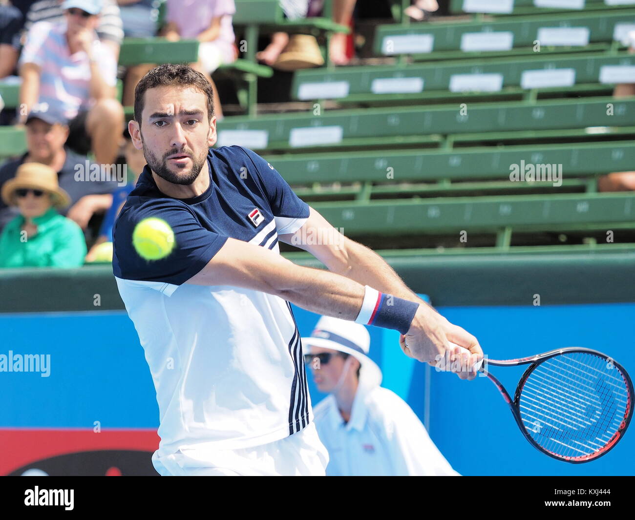 Melbourne, Australia - 10 Gennaio 2018: giocatore di tennis Marin CILIC preparando per l'Australian Open al Kooyong Classic torneo di esposizioni Foto Stock