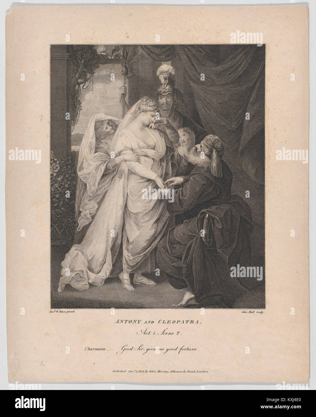 Questa scena del primo atto, scena 2 di Shakespeare 's *Antony and Cleopatra* presenta il personaggio Charmian. In questa linea, chiede buona fortuna, mostrando il suo rapporto con Cleopatra e l'esplorazione del potere e del destino dell'opera. Foto Stock