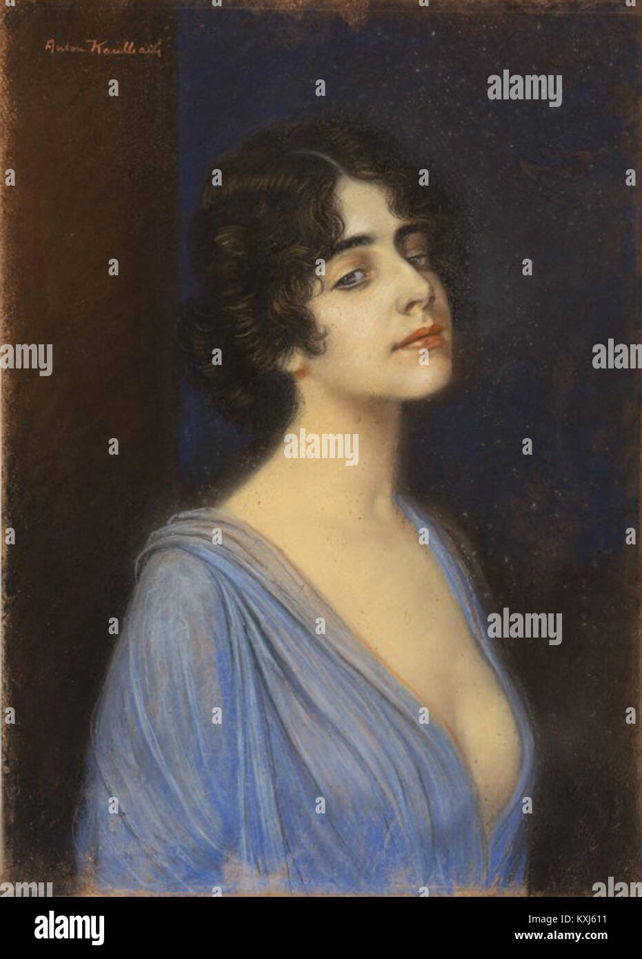 Un ritratto di Anton Kaulbach raffigurante una donna in abito formale. L'opera dimostra la raffinata tecnica di Kaulbach e il suo contributo all'arte ritrattistica tedesca del XIX secolo. Foto Stock