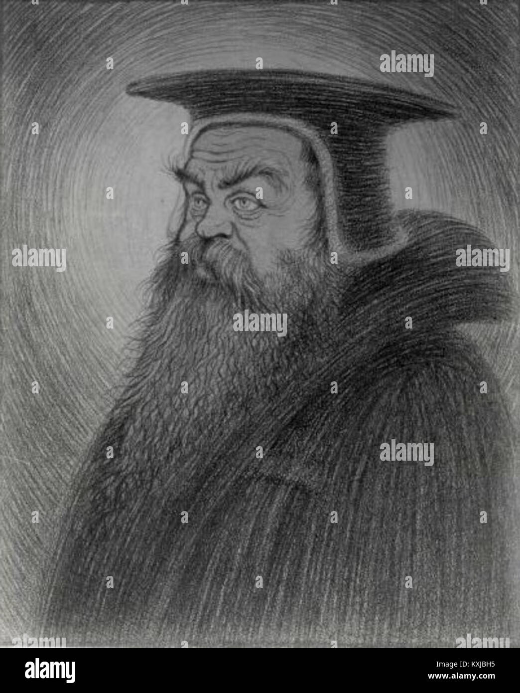 Una caricatura di Anton Aškerc dell'artista Smrekar, che illustra il poeta e scrittore sloveno in uno stile artistico satirico. Foto Stock