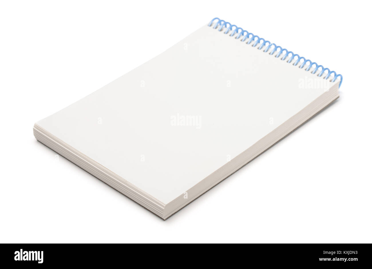 Vuoto notebook aperto isolato su bianco Foto Stock