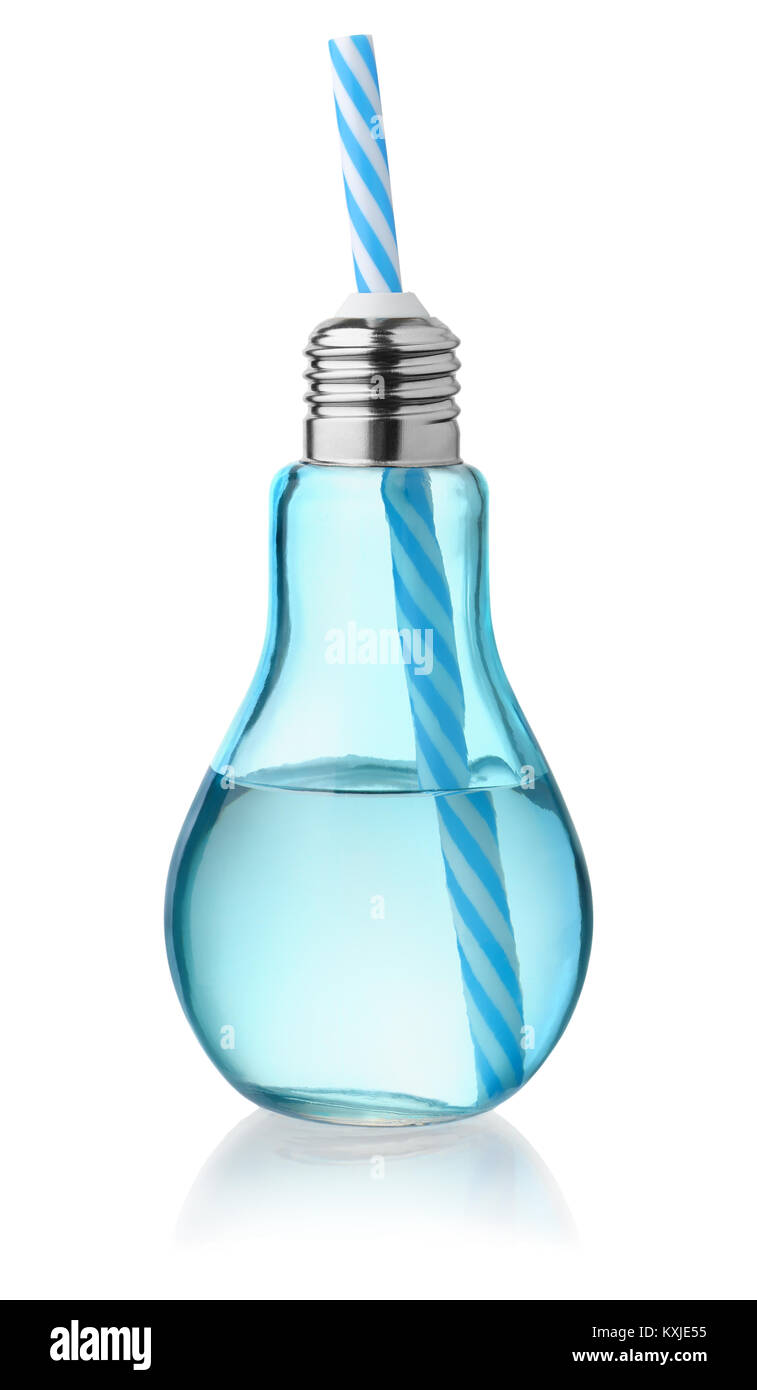 Vista frontale della lampadina della luce della bottiglia di vetro isolato su bianco Foto Stock